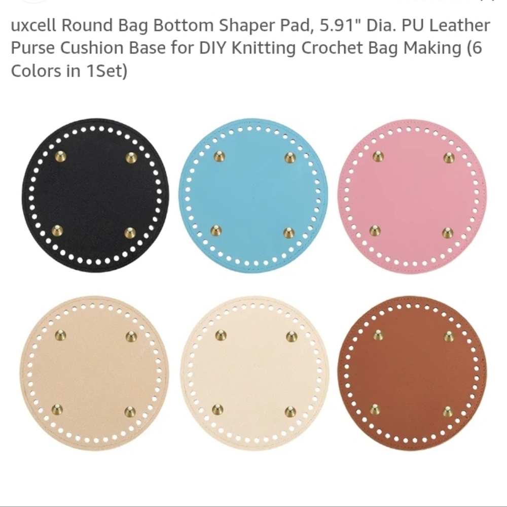 Round Bag Bottom Shaper Pad 5.91" PU Leather DIY Knitting Crochet Set Of 6 NWT